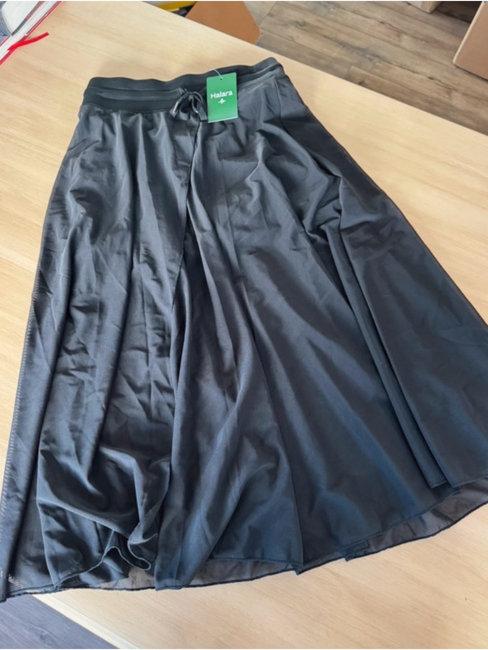 HALARA Black Flowing A-Line Skirt with Drawstring Waist